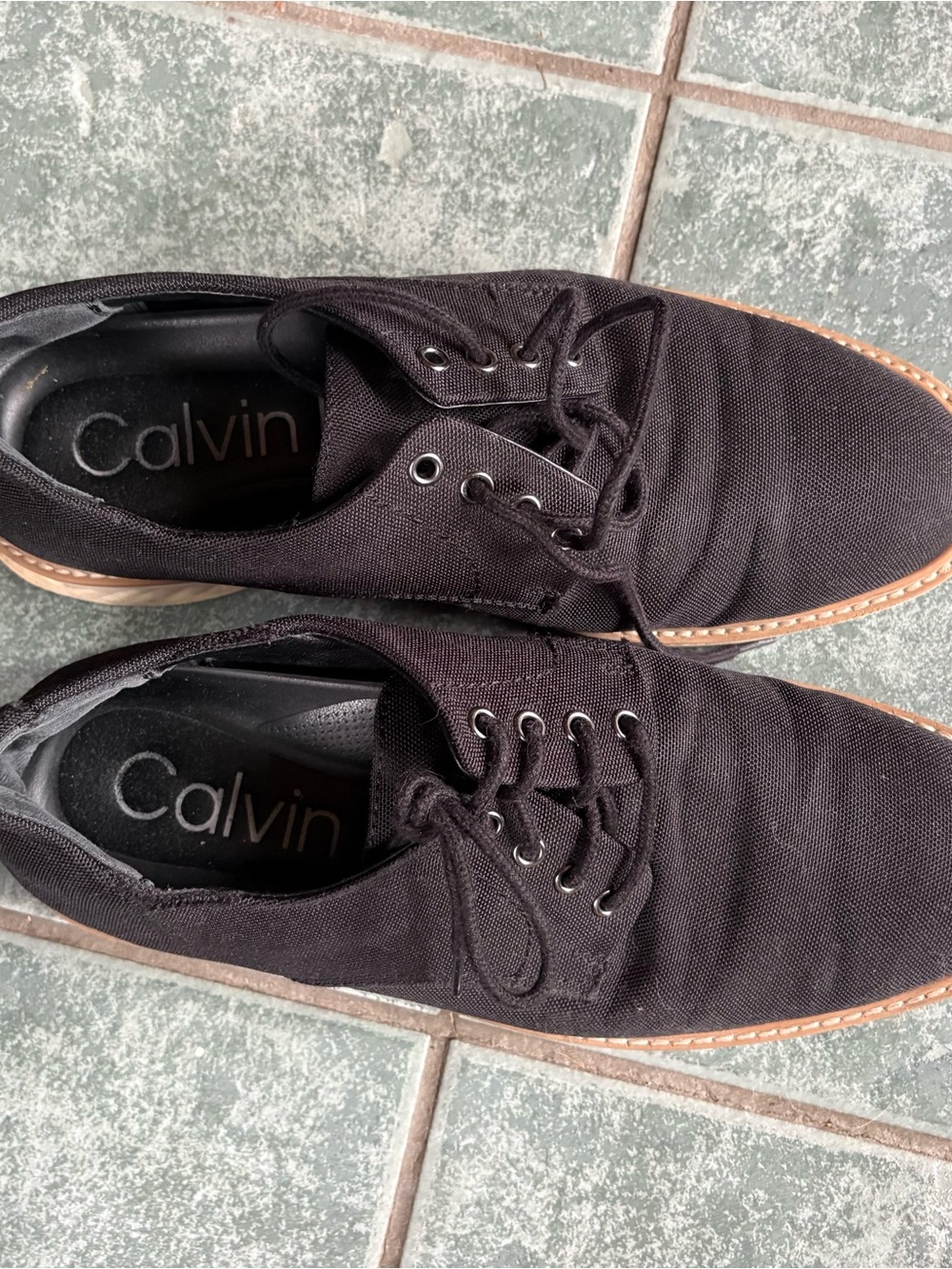 Calvin Klein Black Canvas Derbys with Tan Trim